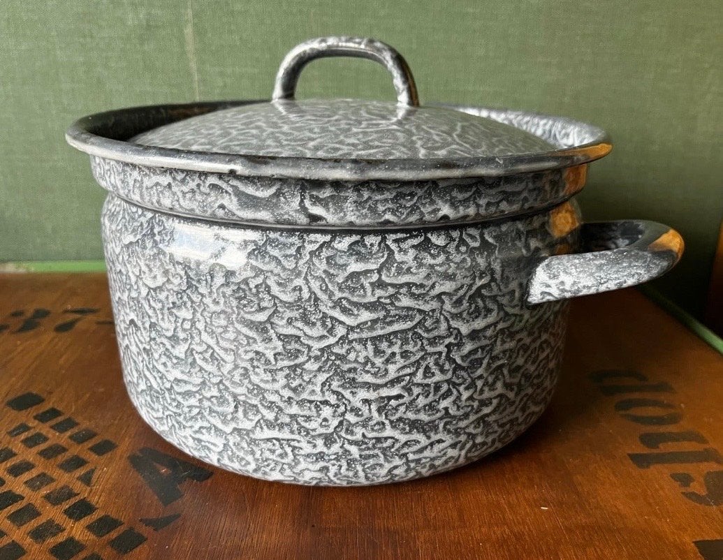 Emaille pan met deksel gewolkt grijs, Ophalen of Verzenden