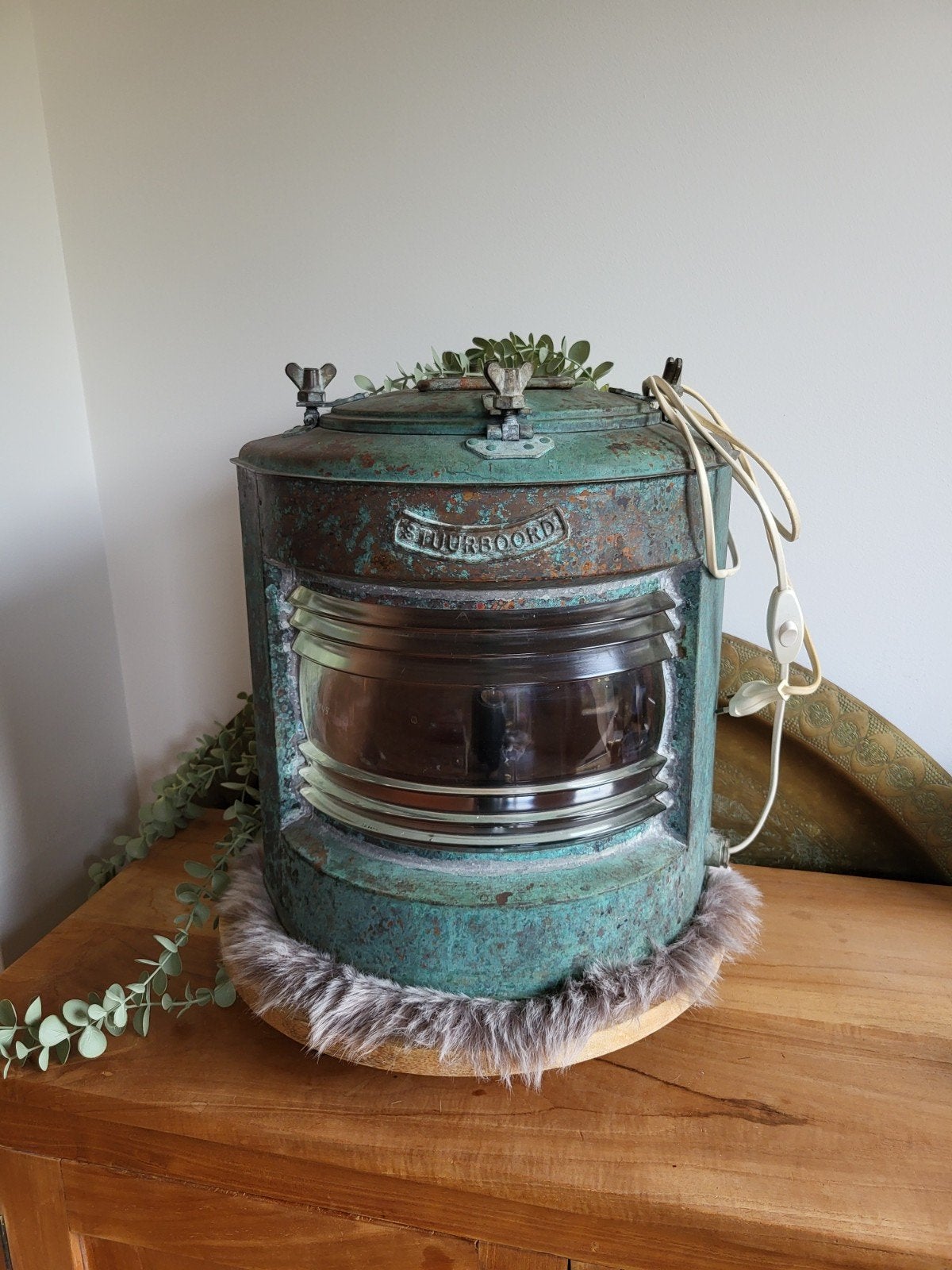 Mooie koperen stuurboord lamp met verlichting, Antiek en Kunst, Ophalen of Verzenden