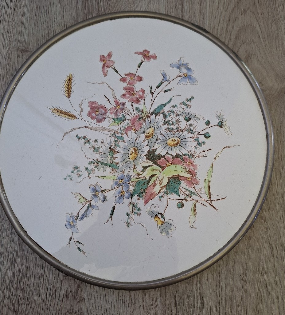 Porseleinen taartplateau rand verzilverd 1920 -1940, Ophalen of Verzenden, Wit, Overige materialen, Overige merken