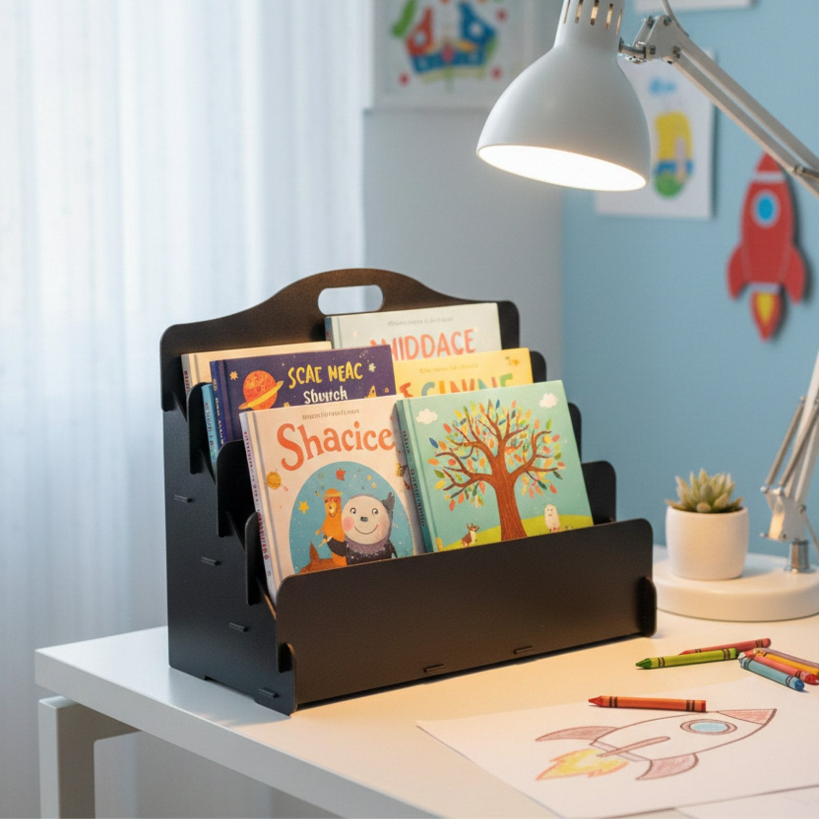 Simux Montessori Kinderboekenrek – 4 Laags Houten Mini Zwart, Ophalen of Verzenden, Nieuw