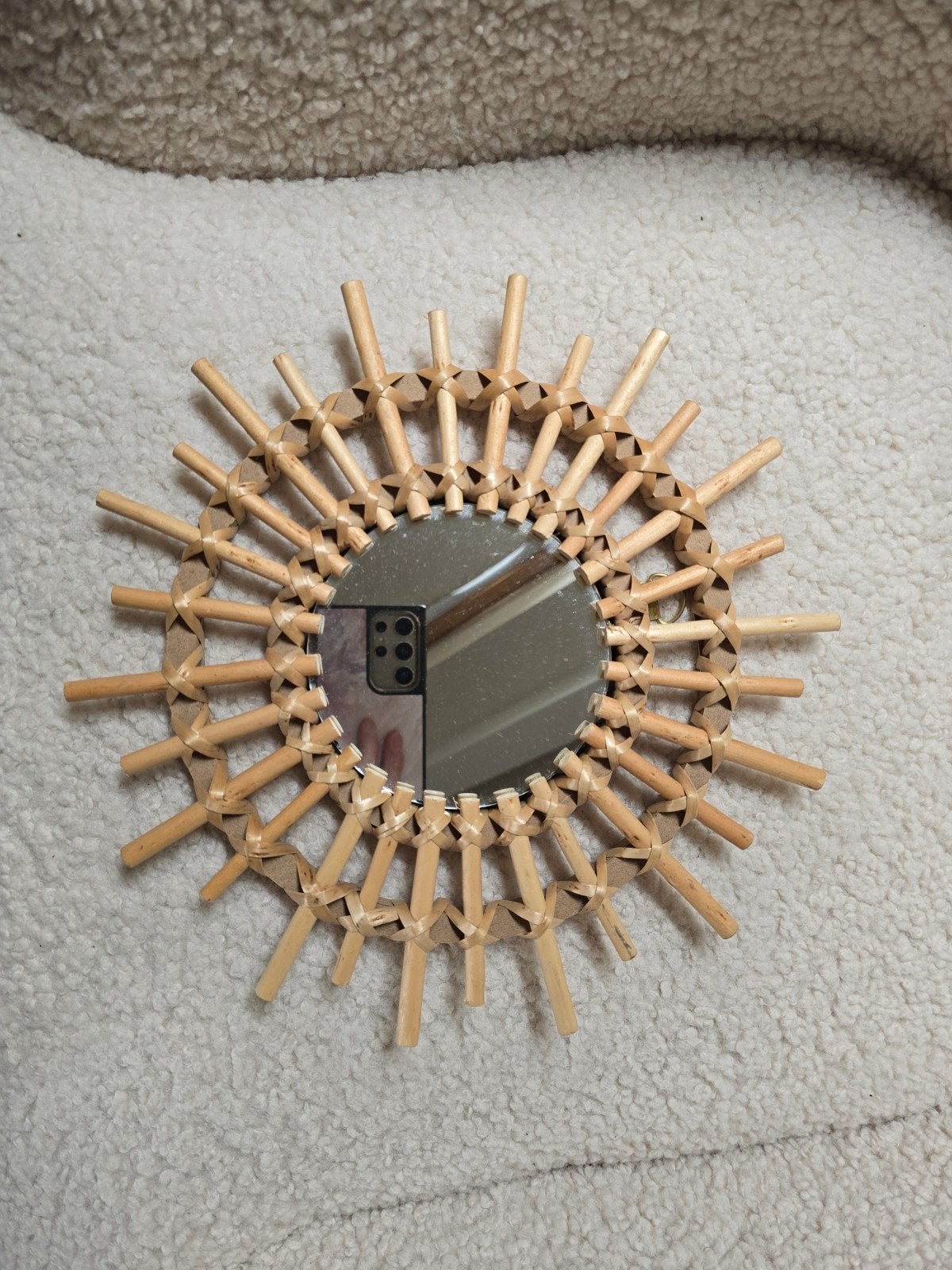Ronde rotan zonnespiegel Ø 28 cm Boho / Vintage, Huis en Inrichting, Ophalen, Rond, Minder dan 50 cm, Minder dan 100 cm