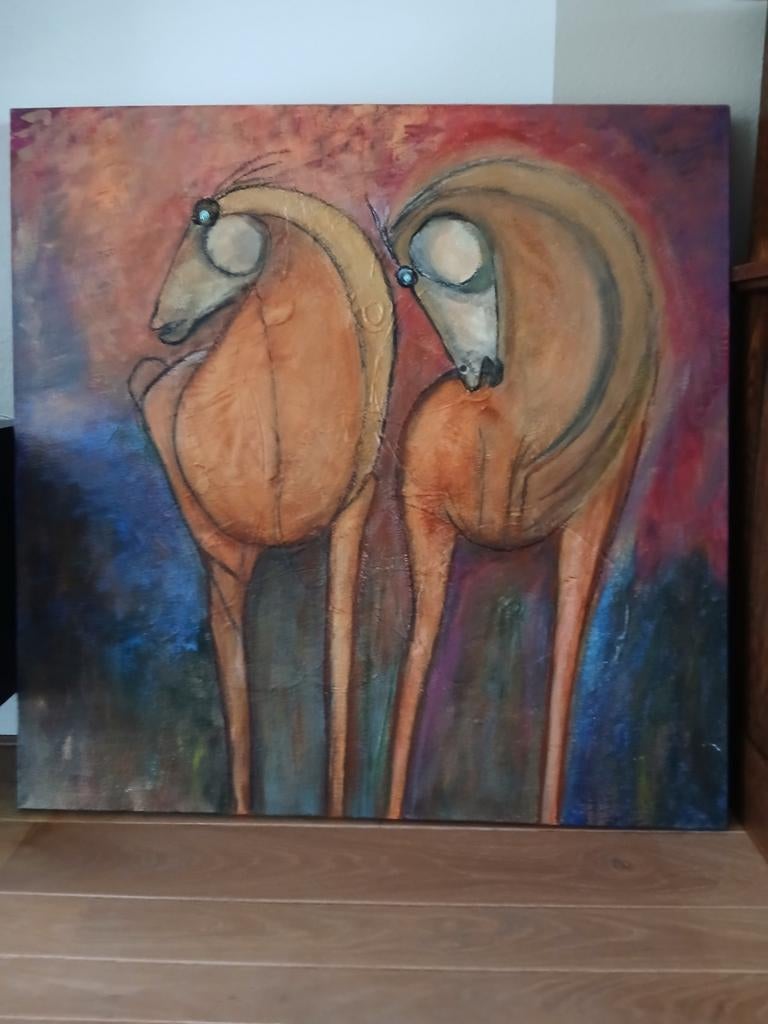 Paarden abstrakt 100x100 schilderij, Ophalen