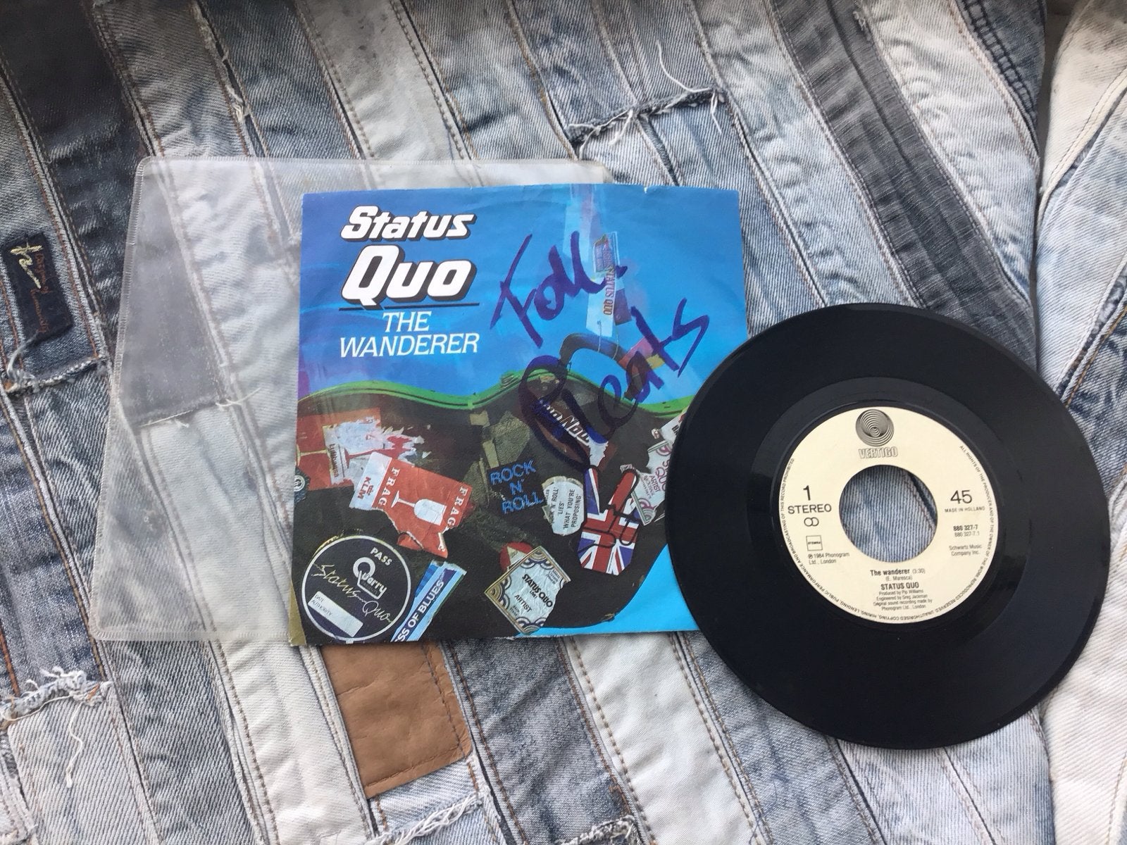 Status Quo - The Wanderer (Vinyl Single), Ophalen of Verzenden, Gebruikt, Rock en Metal, Gesigneerd