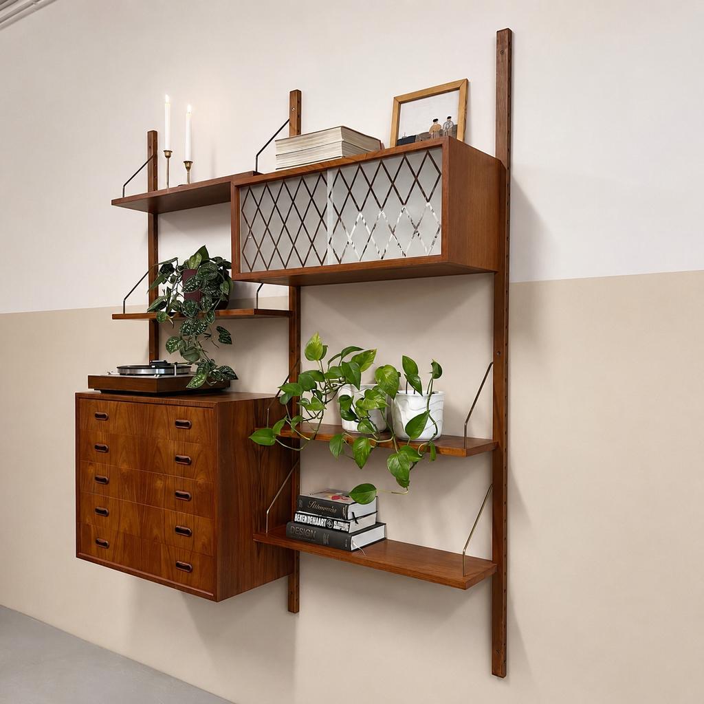 - Vintage wandmeubel •GL Møbler, Randers Denmark• -, Huis en Inrichting, Kasten | Wandmeubels, Gebruikt, ., 150 tot 200 cm, Ophalen of Verzenden