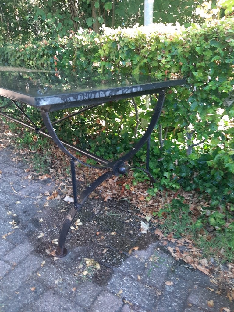 Gratis! Tuintafel met hardstenen blad, Tuin en Terras, Tuintafels, Ophalen, Gebruikt, Rechthoekig, Overige materialen