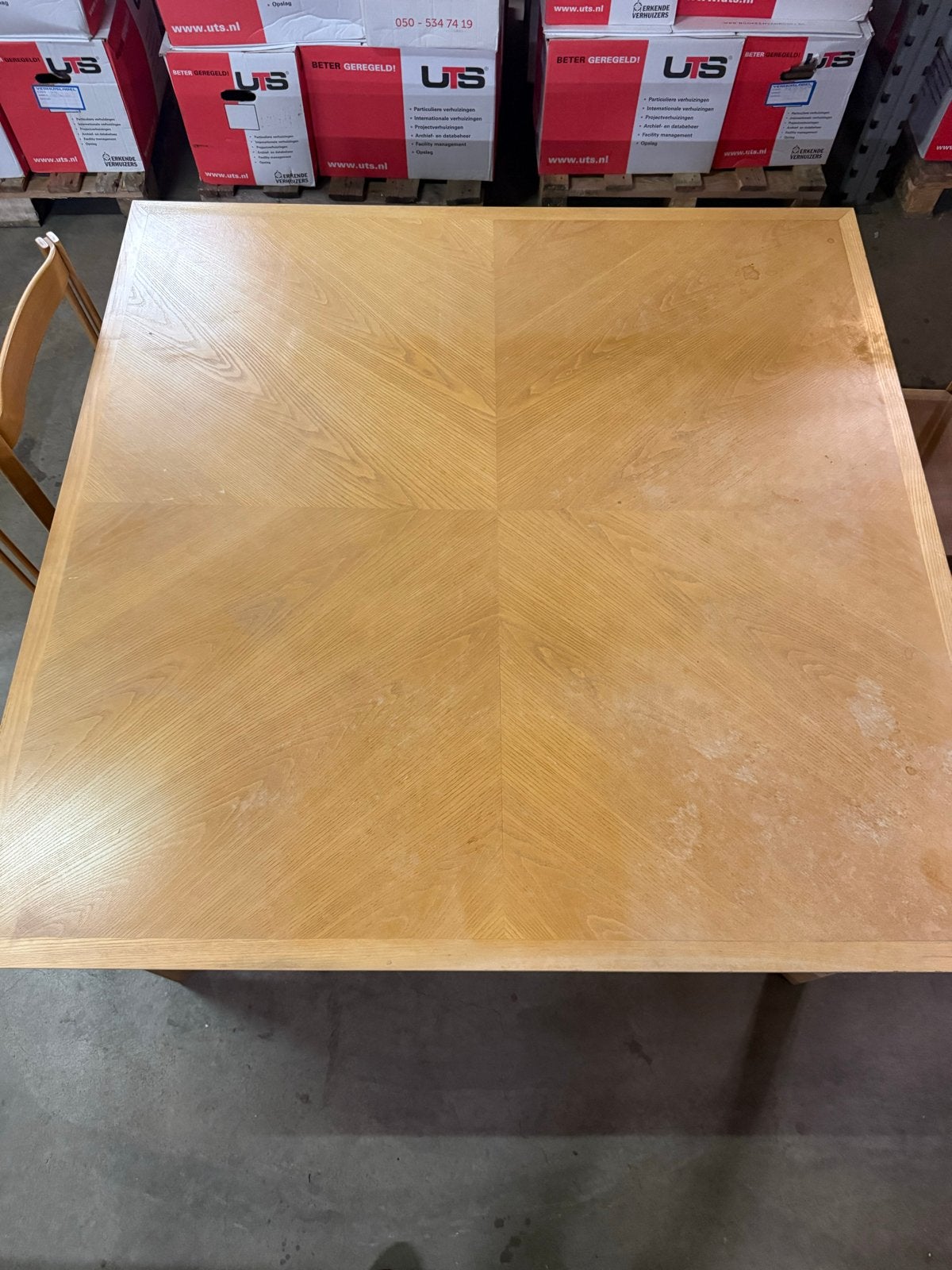 Vintage Scandinavisch design eettafel met stoelen, Gebruikt, 100 tot 150 cm, Vierkant, Ophalen of Verzenden