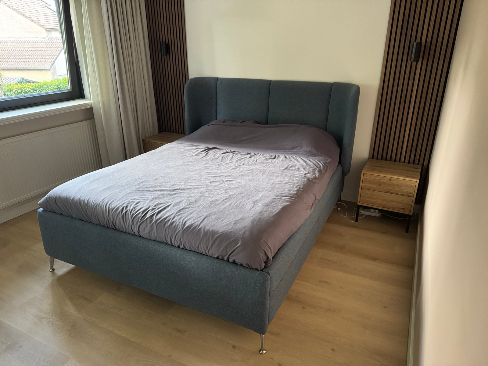 Ikea Turfjord bed 160x200 met 4 lades, Ophalen, Blauw, Tweepersoons, Zo goed als nieuw