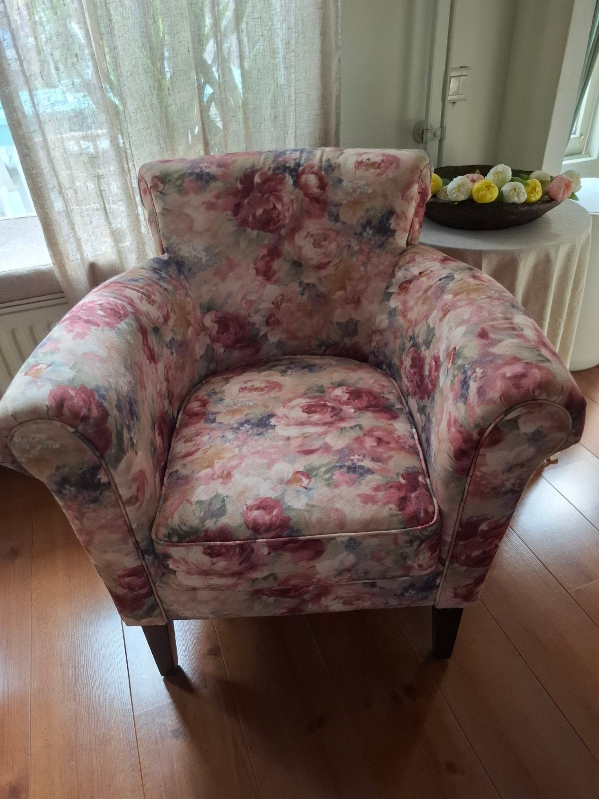 Gebloemde fauteuil in nette staat, Ophalen, Gebruikt, Stof