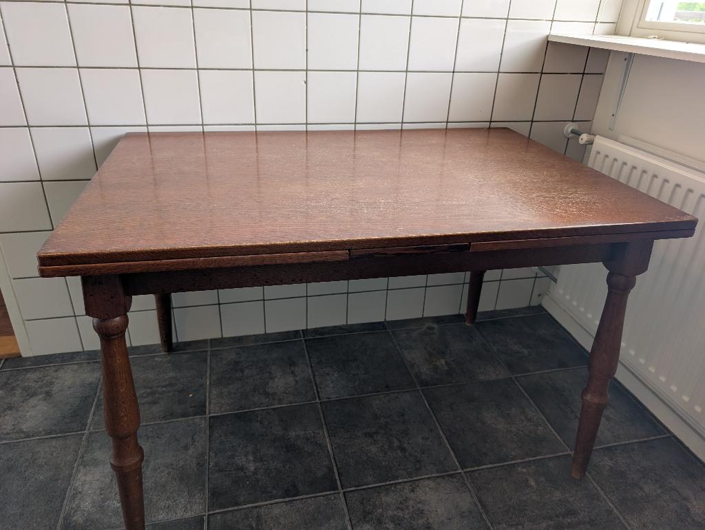 Eetkamer tafel (met uitschuifbladen), Ophalen, Gebruikt, Retro, 4 tot 6 stoelen