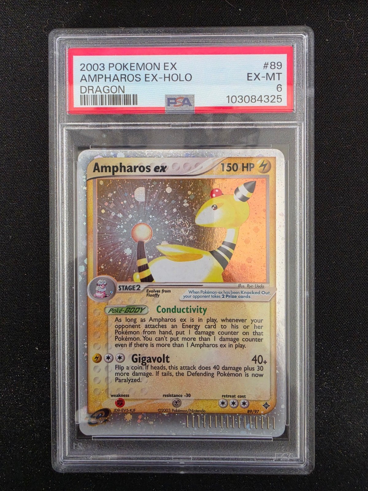 Ampharos ex dragon 89 PSA6, Hobby en Vrije tijd, Verzamelkaartspellen | Pokémon, Ophalen of Verzenden, Zo goed als nieuw, Losse kaart