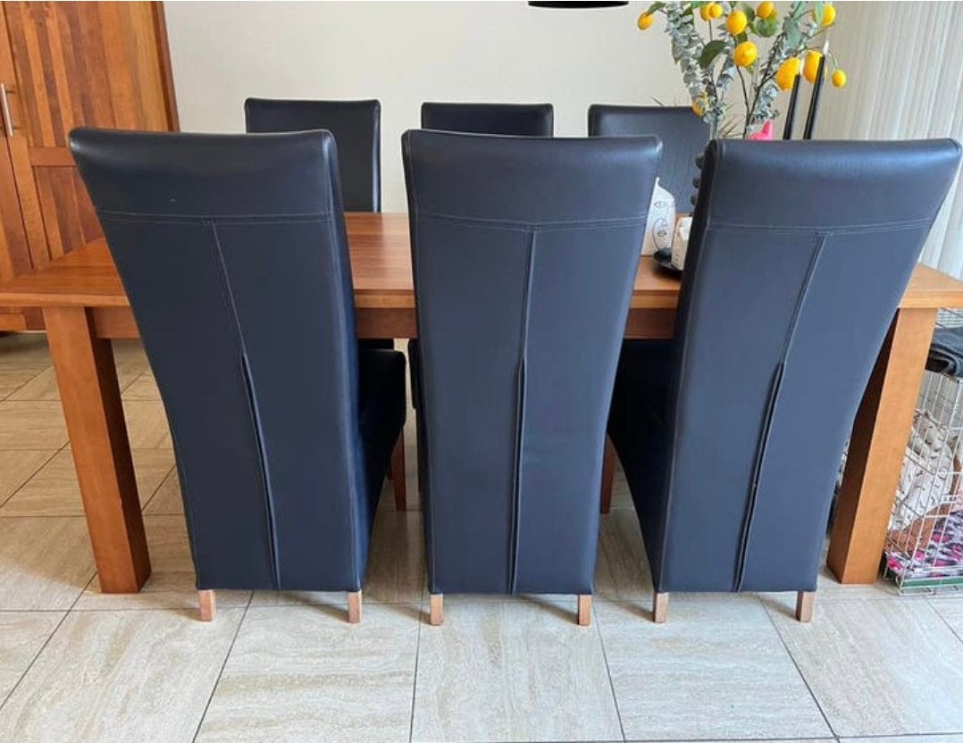 Leren (donkerblauw) eettafel stoelen, Huis en Inrichting, Ophalen, Gebruikt, Blauw, Leer