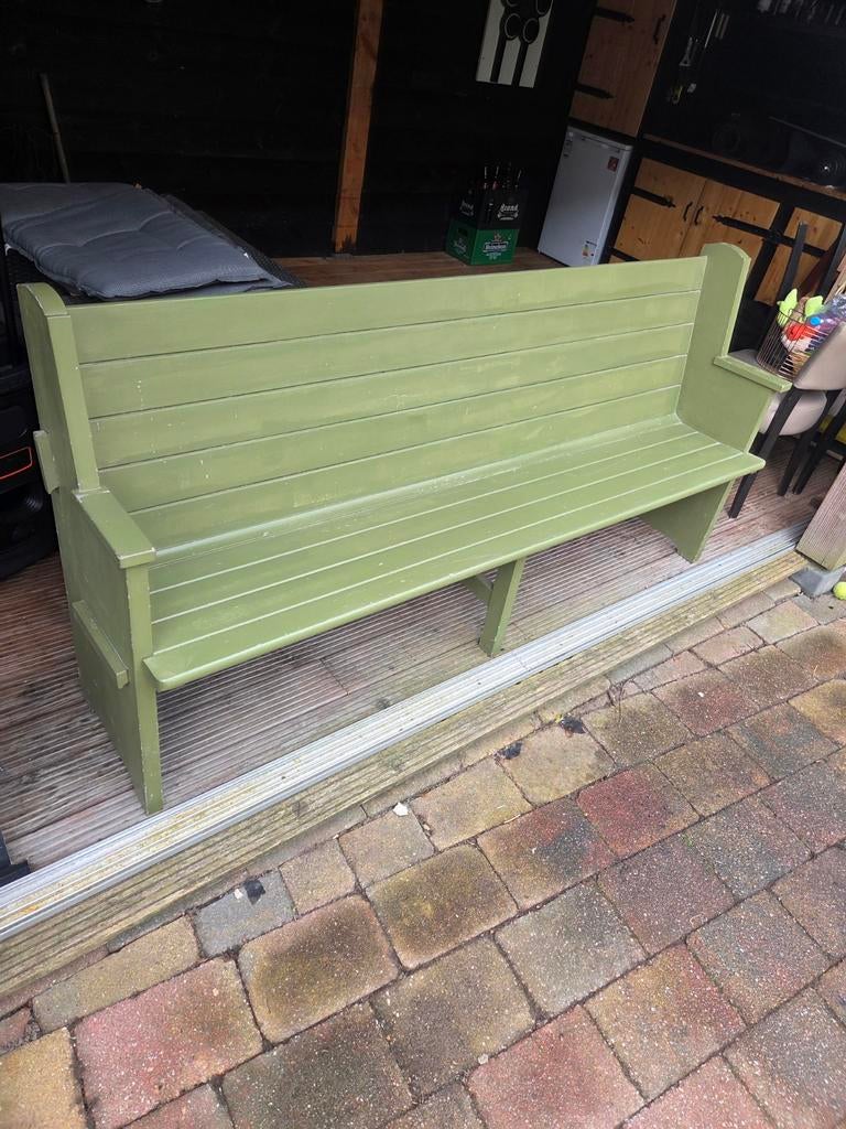 Kerkbank 203,5 cm breed - Groen, Ophalen, Gebruikt, Driepersoons, 200 tot 250 cm