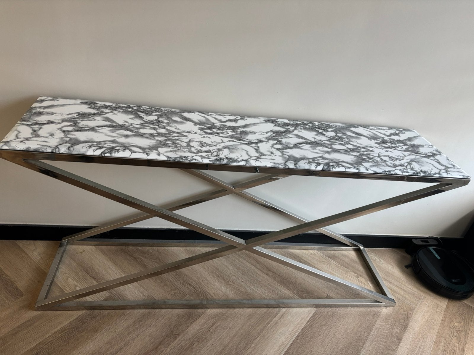 Erick Kuster stijl dressoir Marmerlook met zilveren poten, Ophalen, Zo goed als nieuw, 25 tot 50 cm, Rechthoekig