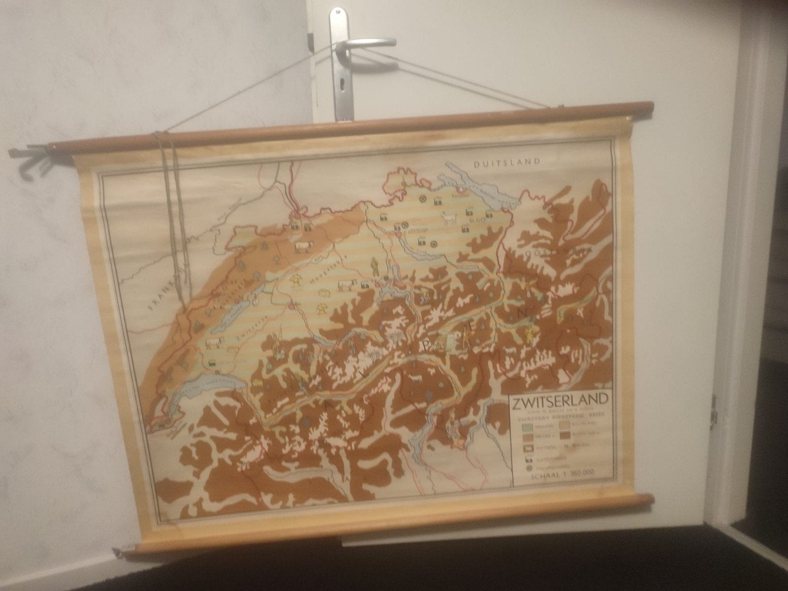 Landkaart Zwitserland, Antiek en Kunst, Antiek | Schoolplaten, Ophalen, Aardrijkskunde