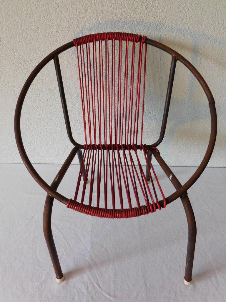 Vintage jaren '50 spaghetti kinderstoeltje, metaal met rode, Ophalen of Verzenden, Huis en Inrichting