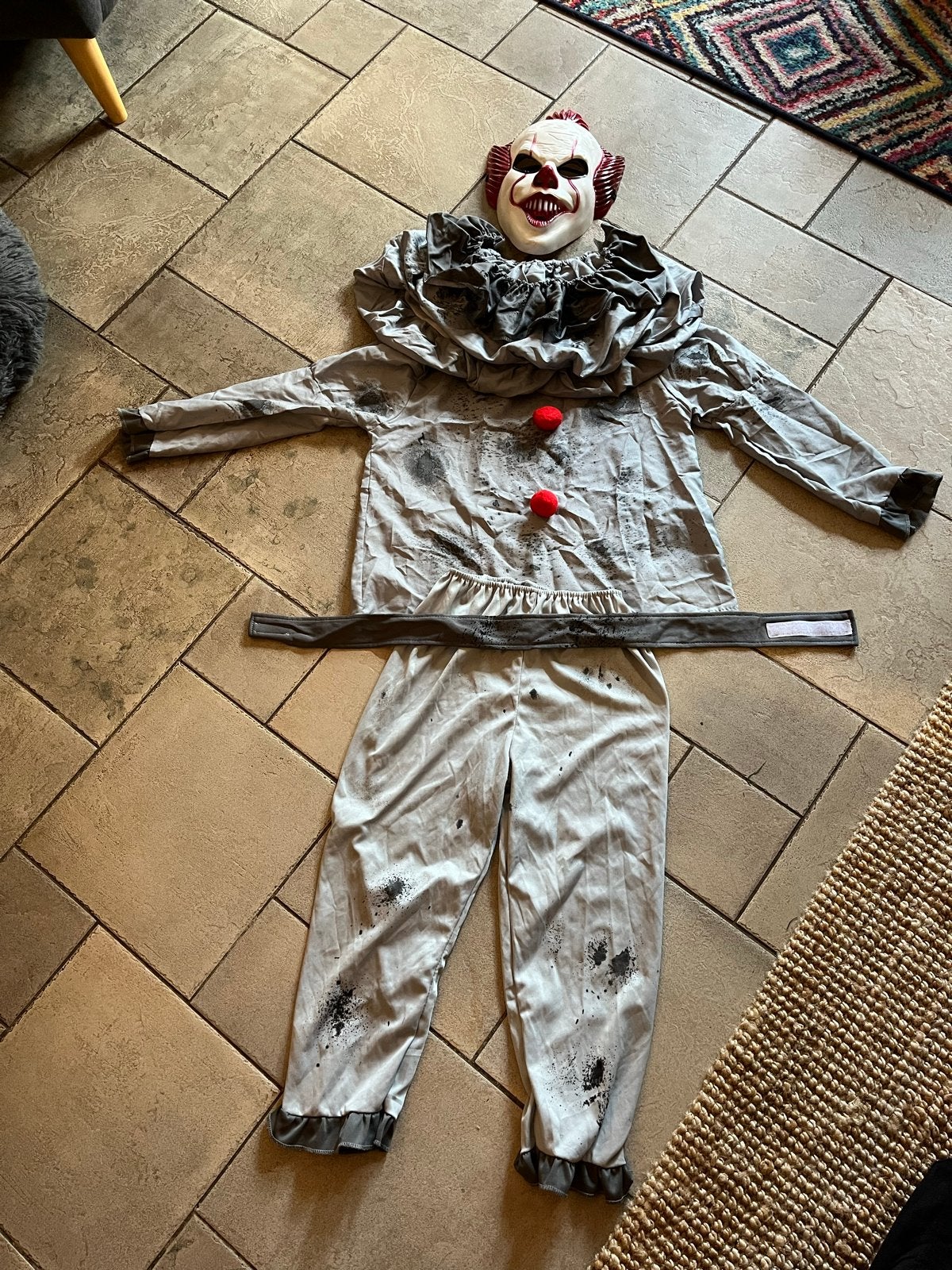 Pennywise Clown Halloween Kostuum Maat 140-146 met Masker, Ophalen of Verzenden, Gebruikt, Jongen of Meisje, Setje