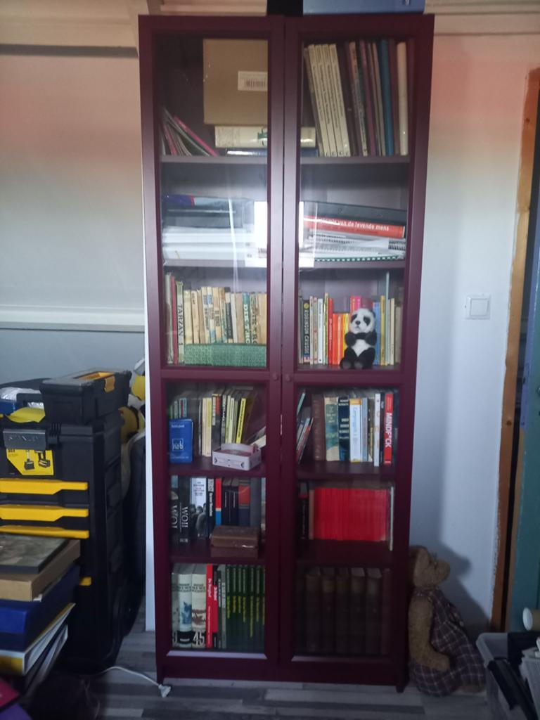 Boekenkast met glazen deuren - Bordeauxrood, Glas, Klassiek, Modern, 150 tot 200 cm, 25 tot 50 cm