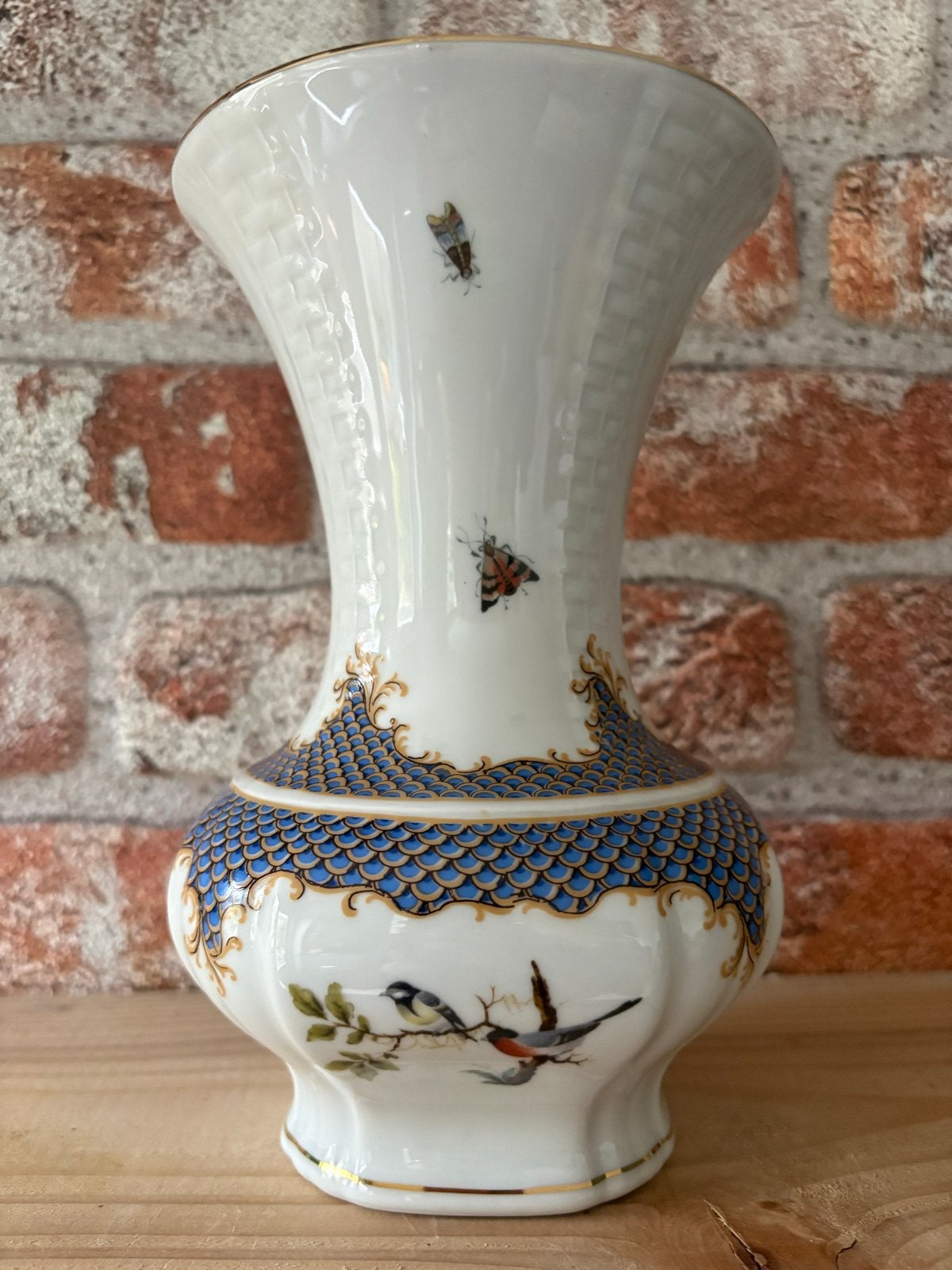 Bayreuther Waldsassen Porseleinen Vaas met Vogels en Insecte, Antiek en Kunst, Antiek | Vazen, Ophalen of Verzenden
