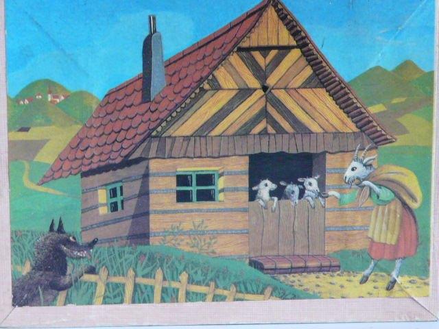 Houten blokkenpuzzle (wolf en de 7 geitjes), Ophalen of Verzenden, Minder dan 10 stukjes, Gebruikt, 2 tot 4 jaar
