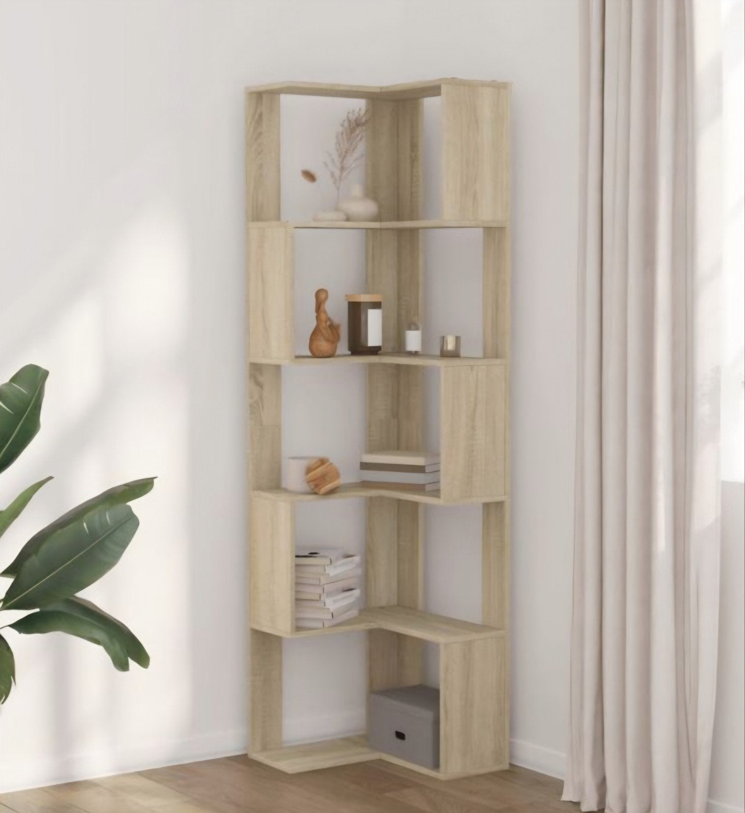 Nieuwe hoekboekenkast, eikenkleur, nog in doos, Ophalen, Met plank(en), Minder dan 50 cm, Nieuw
