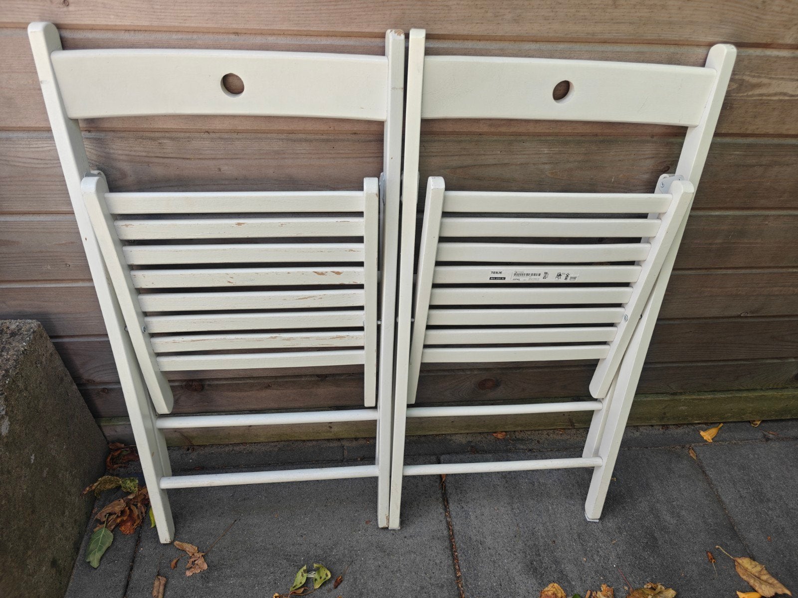 2 Witte Terje klapstoelen Ikea, Ophalen, Gebruikt, Hout, Inklapbaar