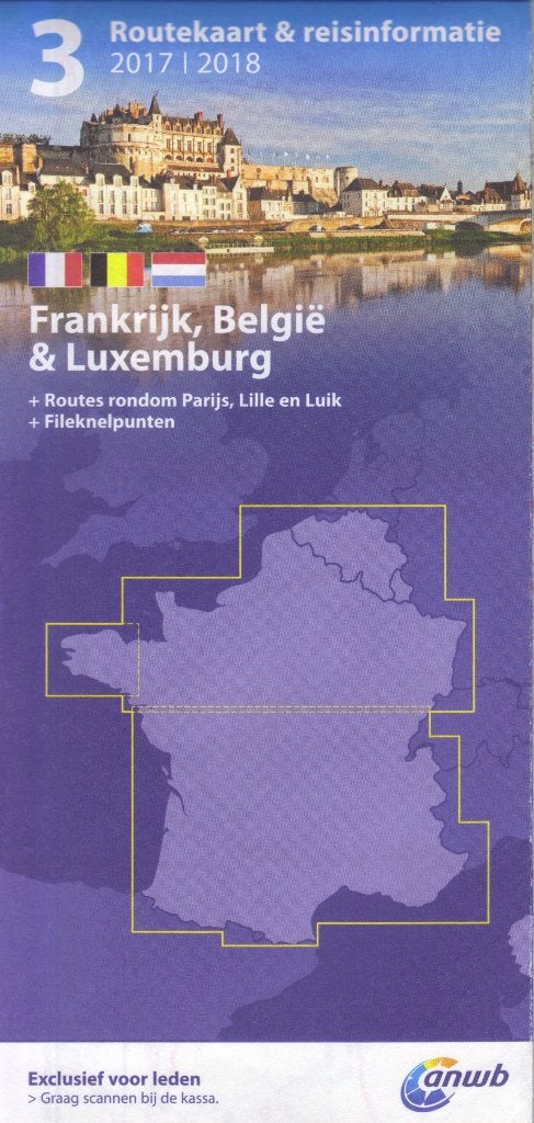 ANWB RouteKaart Frankrijk + Belgie + Luxemburg (Wegenkaart), Boeken, Atlassen en Landkaarten, ANWB, Nieuw, Ophalen of Verzenden