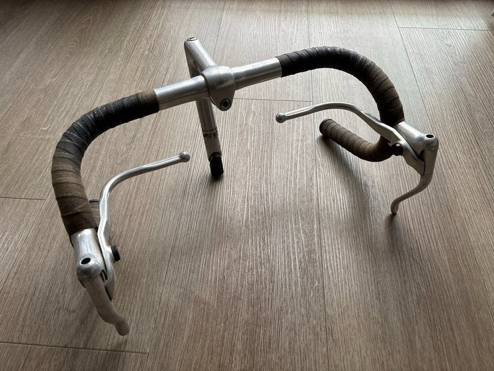 Vintage racefiets stuur met remgrepen, Gebruikt, Stuur, Ophalen of Verzenden, Aluminium