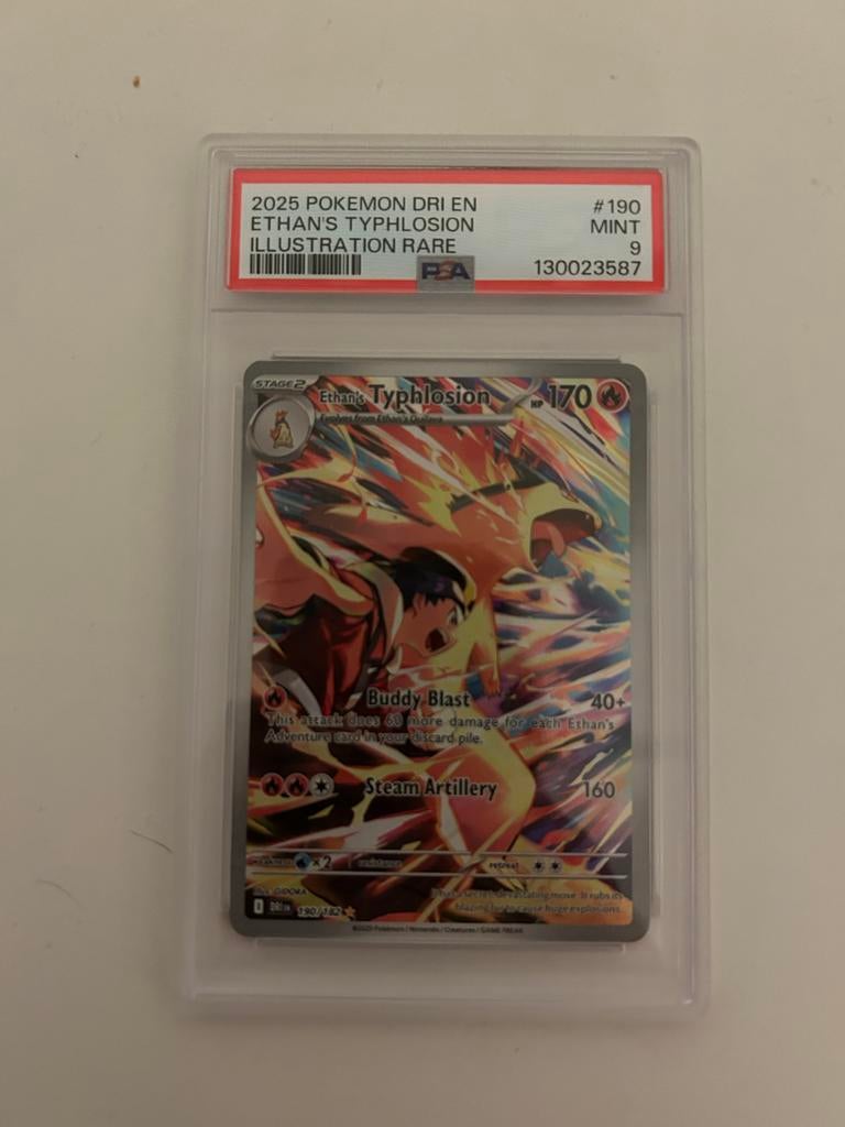 Ethan’s Typhlosion Illustration Rare #190 PSA 9 MINT, Ophalen, Zo goed als nieuw, Losse kaart, Foil