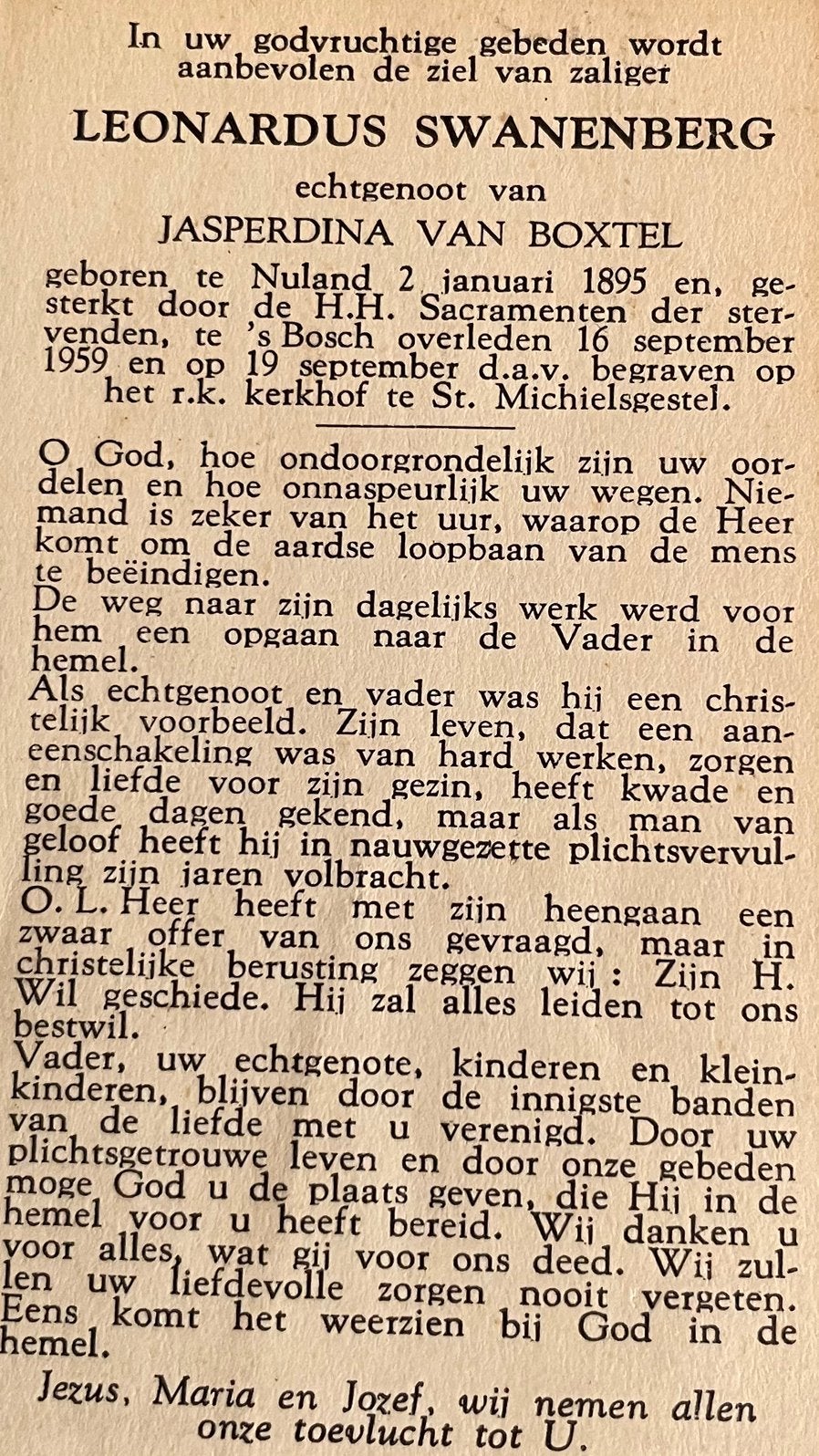 Leonardus Swanenberg 1895 Nuland, Ophalen of Verzenden