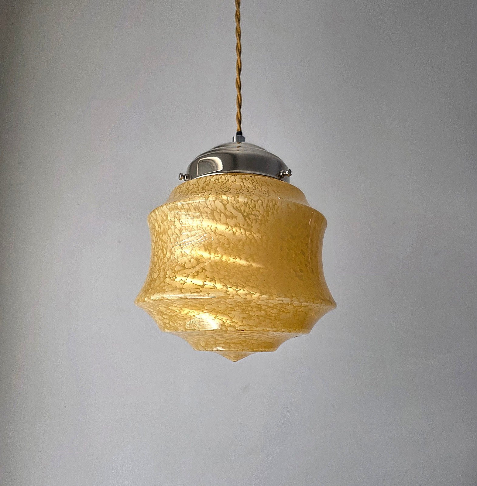 Vintage Clichy glazen hanglanp, ART DECO, E27 (groot), Ophalen of Verzenden, Glas