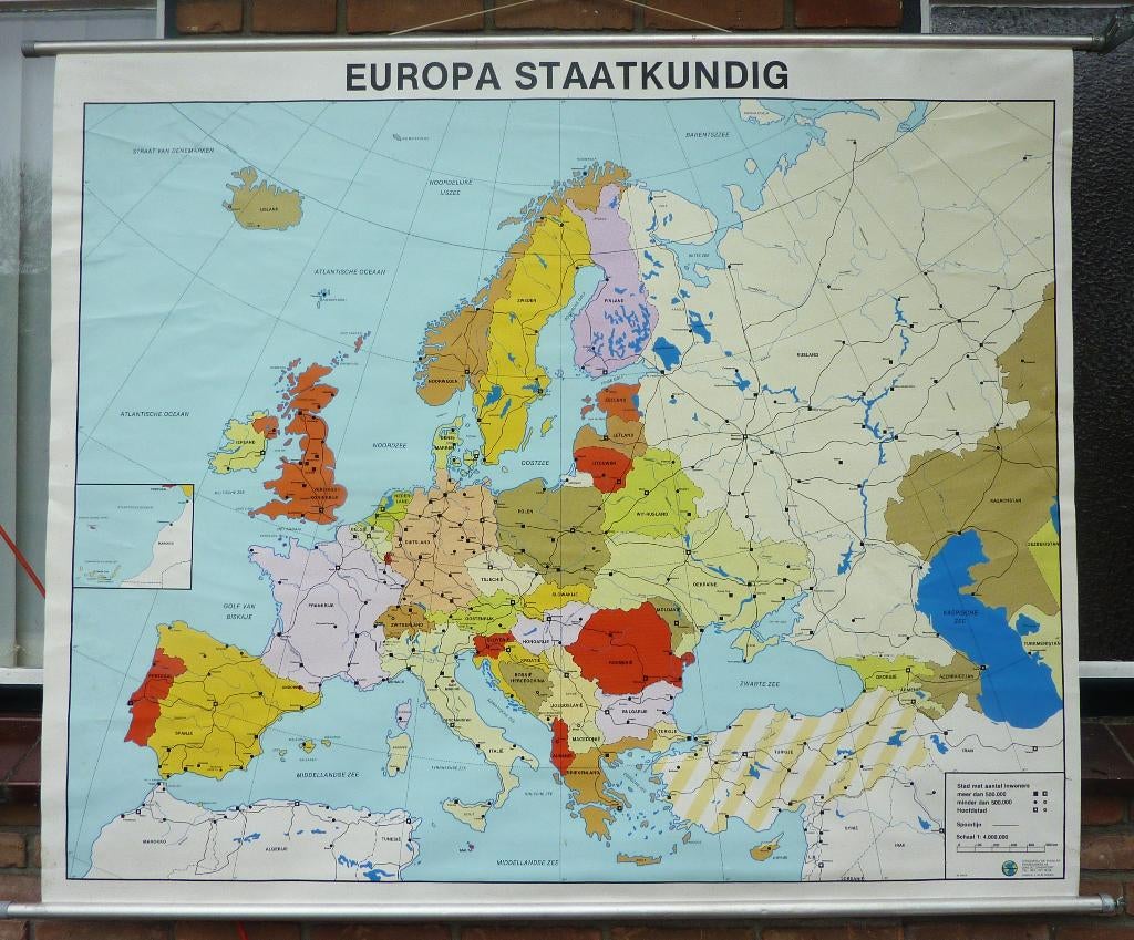 Oude schoolkaart van Europa met landen, Ophalen of Verzenden, Aardrijkskunde