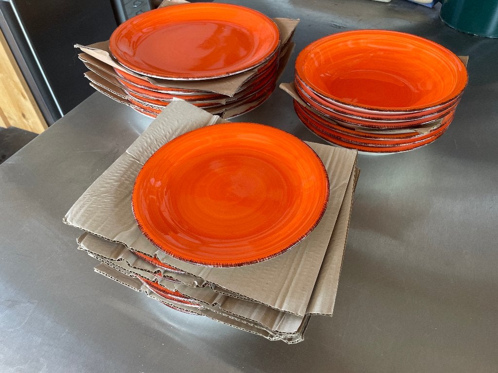 Retro vintage borden-servies jaren 70 oranje NIEUW, Ophalen, Overige merken, Vintage, Nieuw