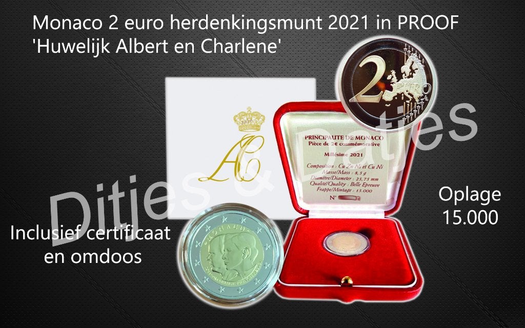 2 euro Monaco 2021 - 10 jaar huwelijk Albert en Charlene, Ophalen of Verzenden, Koningin Beatrix, Euro's