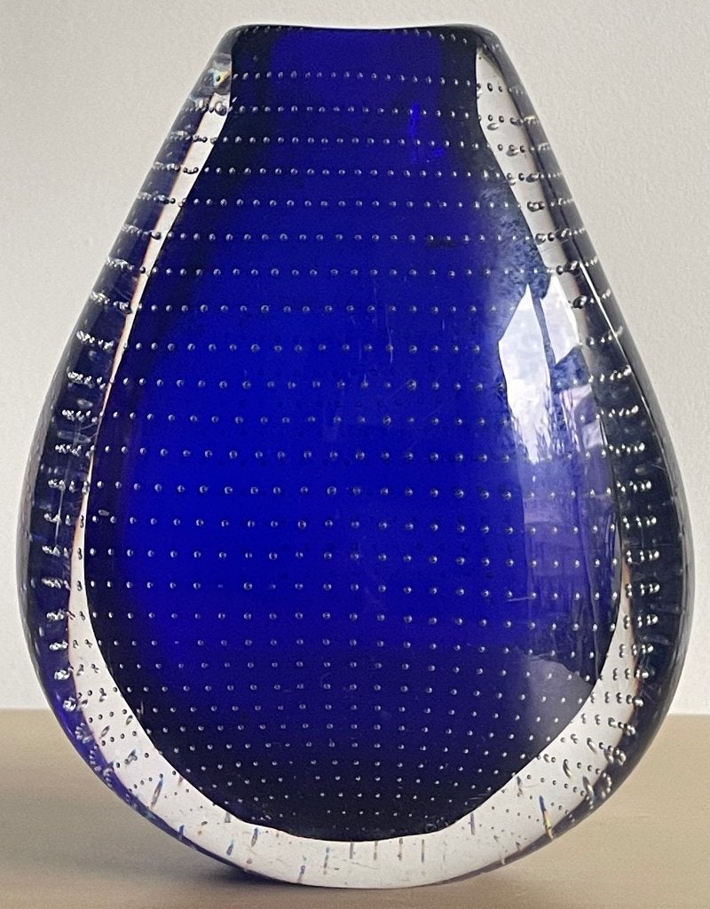 ANDRIES DIRK COPIER 1958 blauw spijkervaasje glas Leerdam, Verzenden