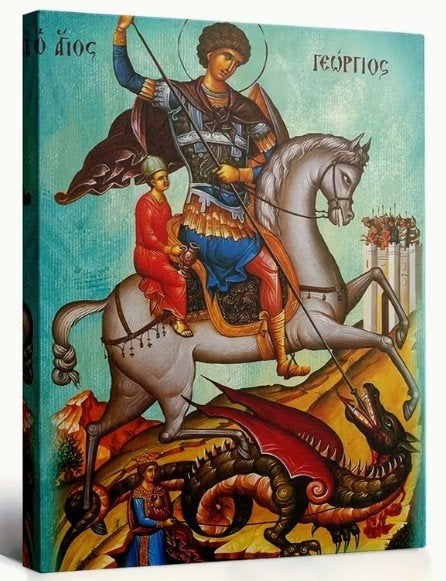 Joris en de draak op canvas gespannen op lijst., Verzamelen, Verzenden, Nieuw, Overige typen, Christendom | Katholiek