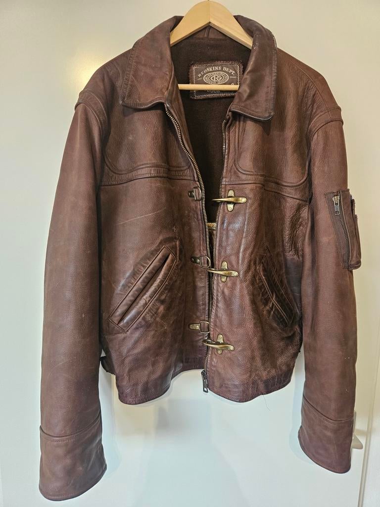 Redskins vintage pilotenjack, bruin leer, XL, Bruin, Maat 56/58 (XL), Ophalen of Verzenden, Zo goed als nieuw