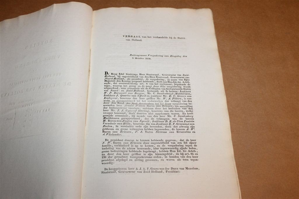 Notulen Staten van Holland 1839-1840 — Zuid-Holland, Antiek, Ophalen of Verzenden