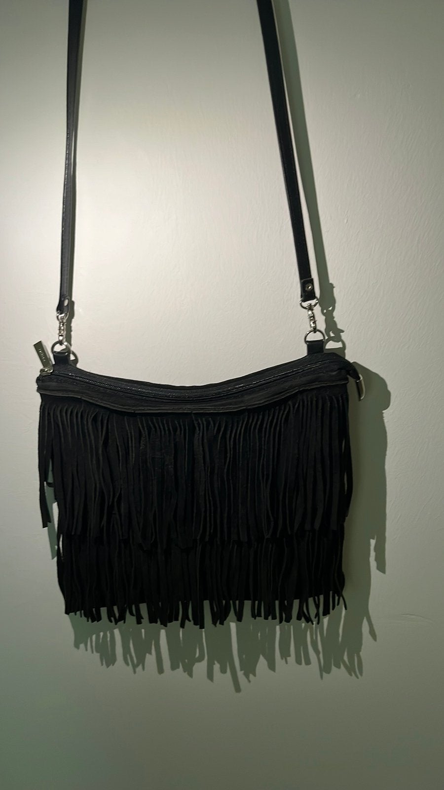Frederic suede tas met franjes, Ophalen, Gebruikt, Zwart, Schoudertasje
