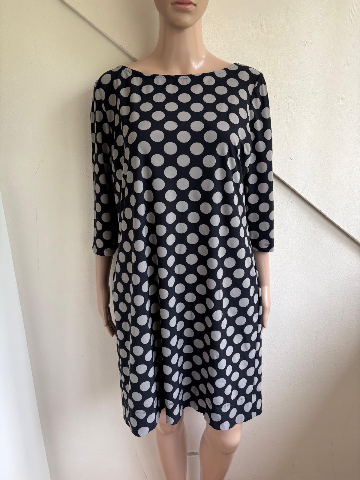 Ladress travelstof jurk tuniek maat L polkadot stippen, Kleding | Dames, Blauw, Ophalen of Verzenden, Zo goed als nieuw, Knielengte