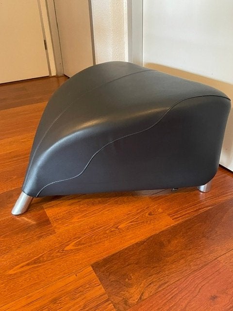 Blauw leren voetenbank, Ophalen, 50 tot 75 cm, Nieuw, Leer