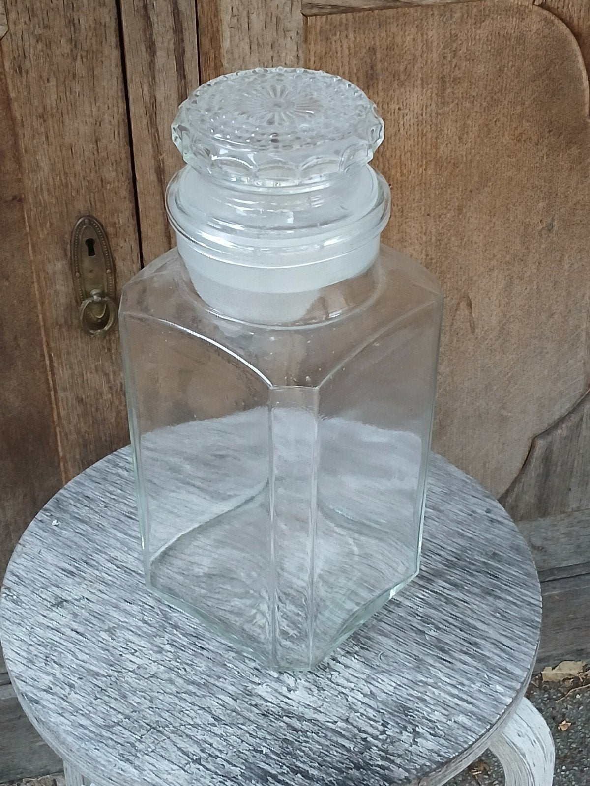Grote vintage glazen pot met deksel, Ophalen of Verzenden