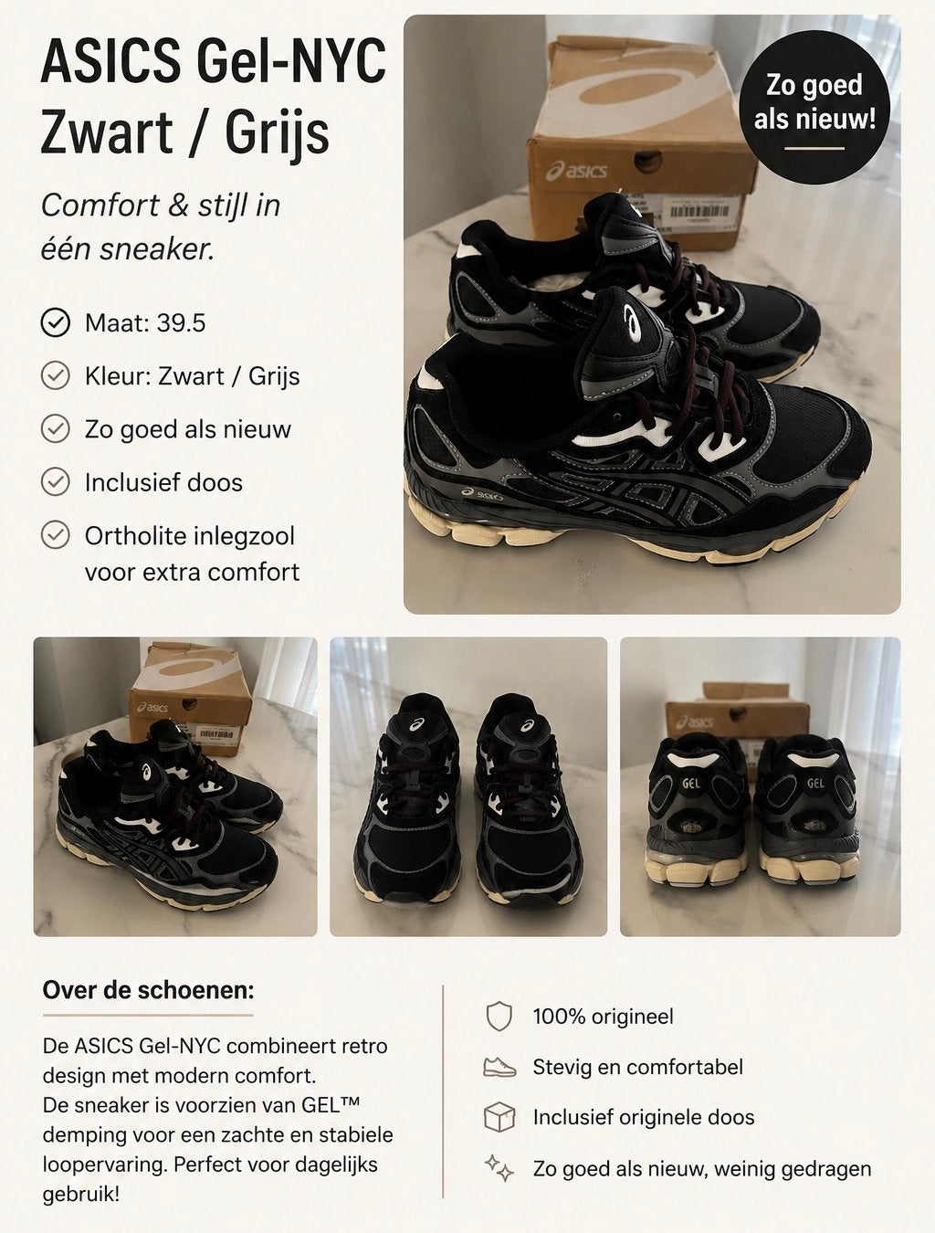 ASICS GEL ZWART/GRIJS, Ophalen of Verzenden, Zo goed als nieuw