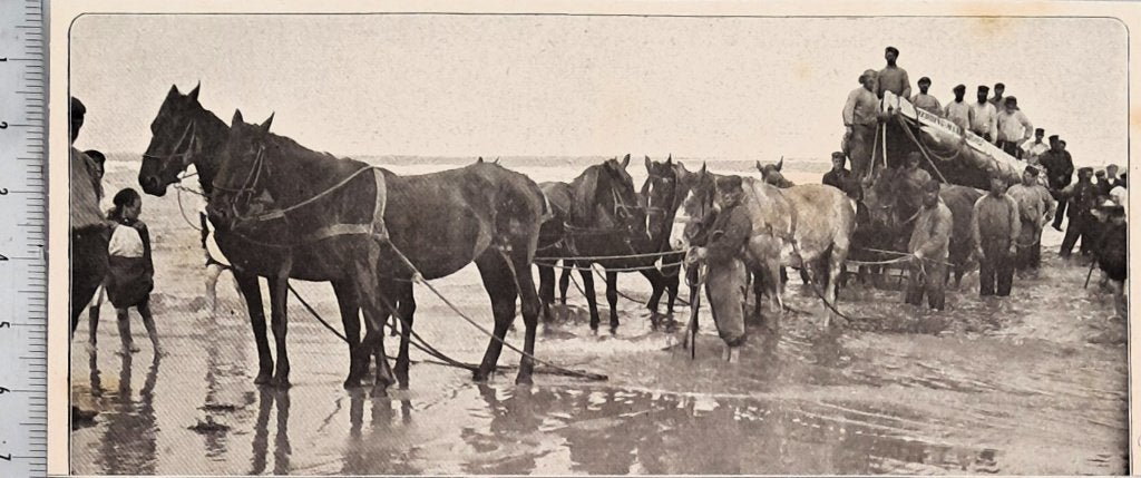 Redding 1908; reddingsboot te Ameland met paarden, Verzenden, Voor 1940, Gebruikt, Overige onderwerpen