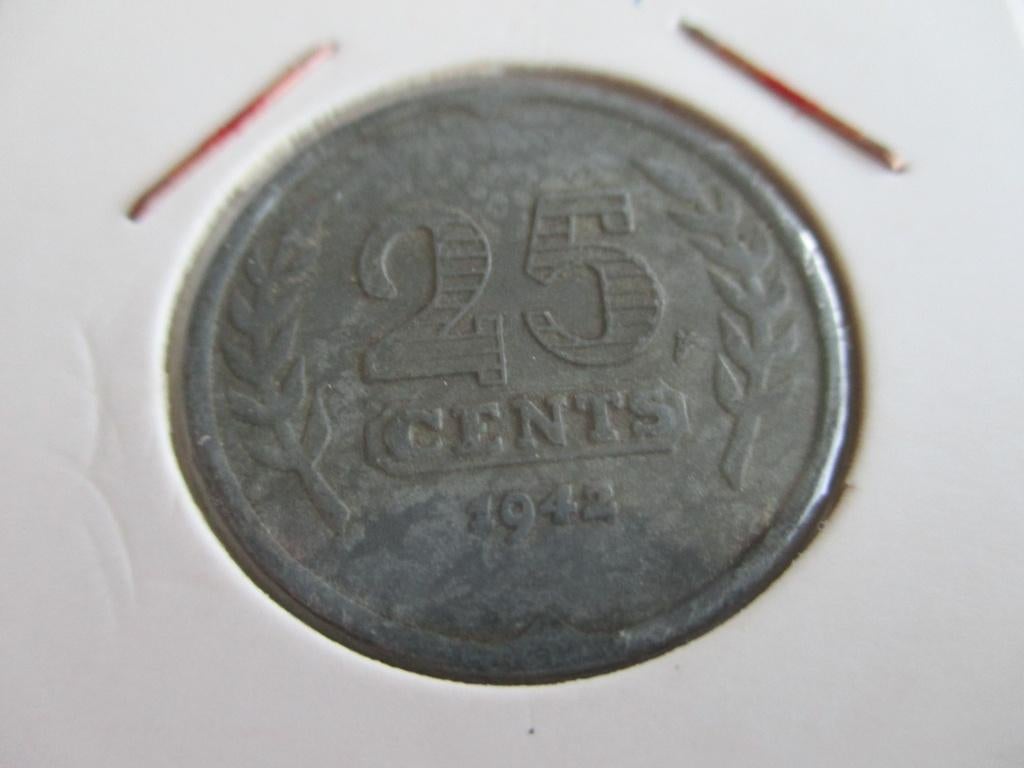 Kwartje 1942 zink, Ophalen of Verzenden, Koningin Wilhelmina, 25 cent, Losse munt