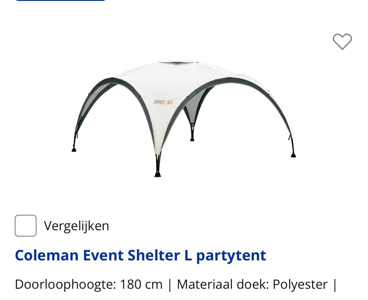 Partytent Coleman Shelter L Stokkenset plus kapot doek, Ophalen, Gebruikt, Opvouwbaar, Partytent