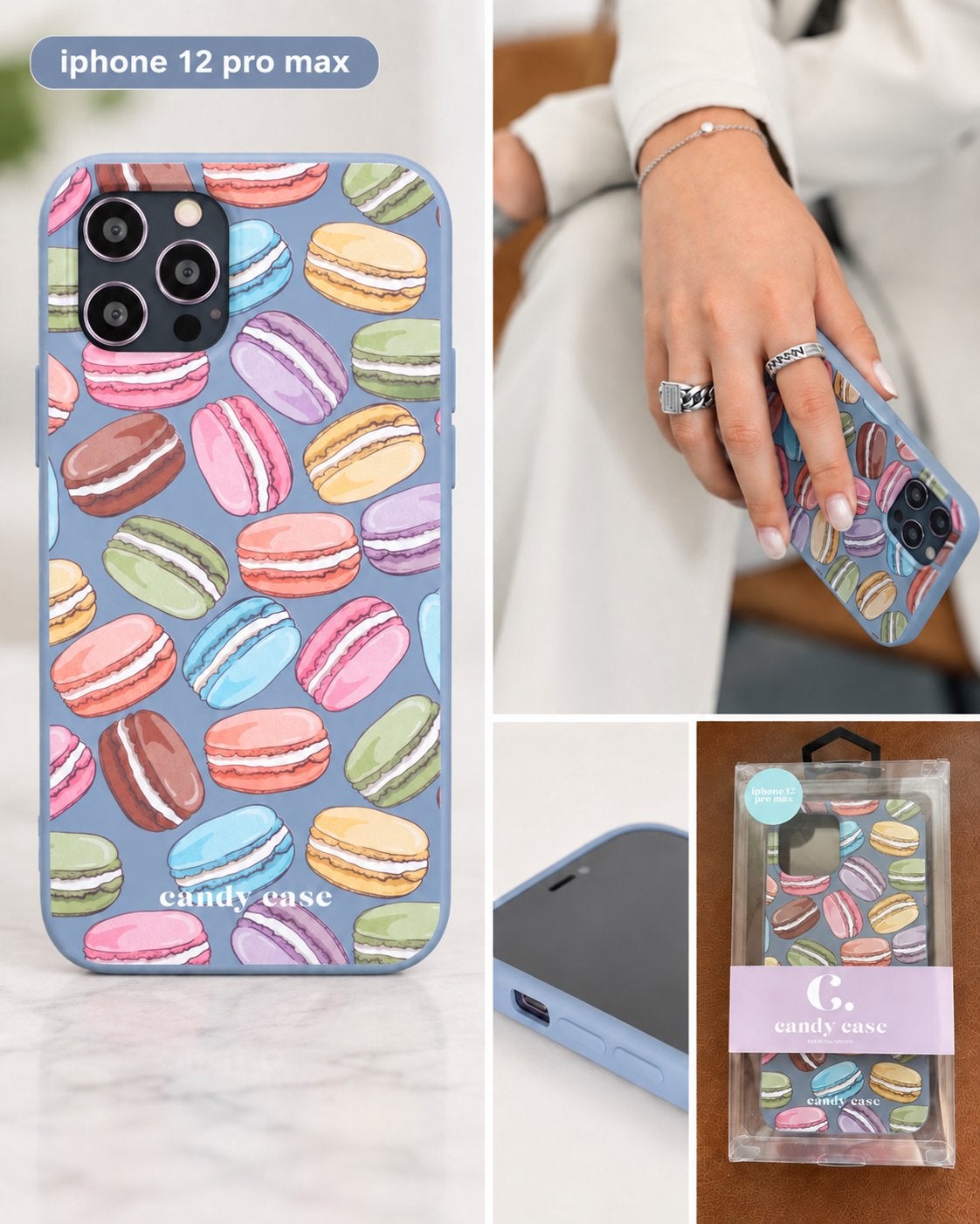 Candy Case iPhone 12 Pro Max hoesje – Macarons – nieuw, Rondom bescherming, Blauw, Nieuw, Hoesje of Tasje