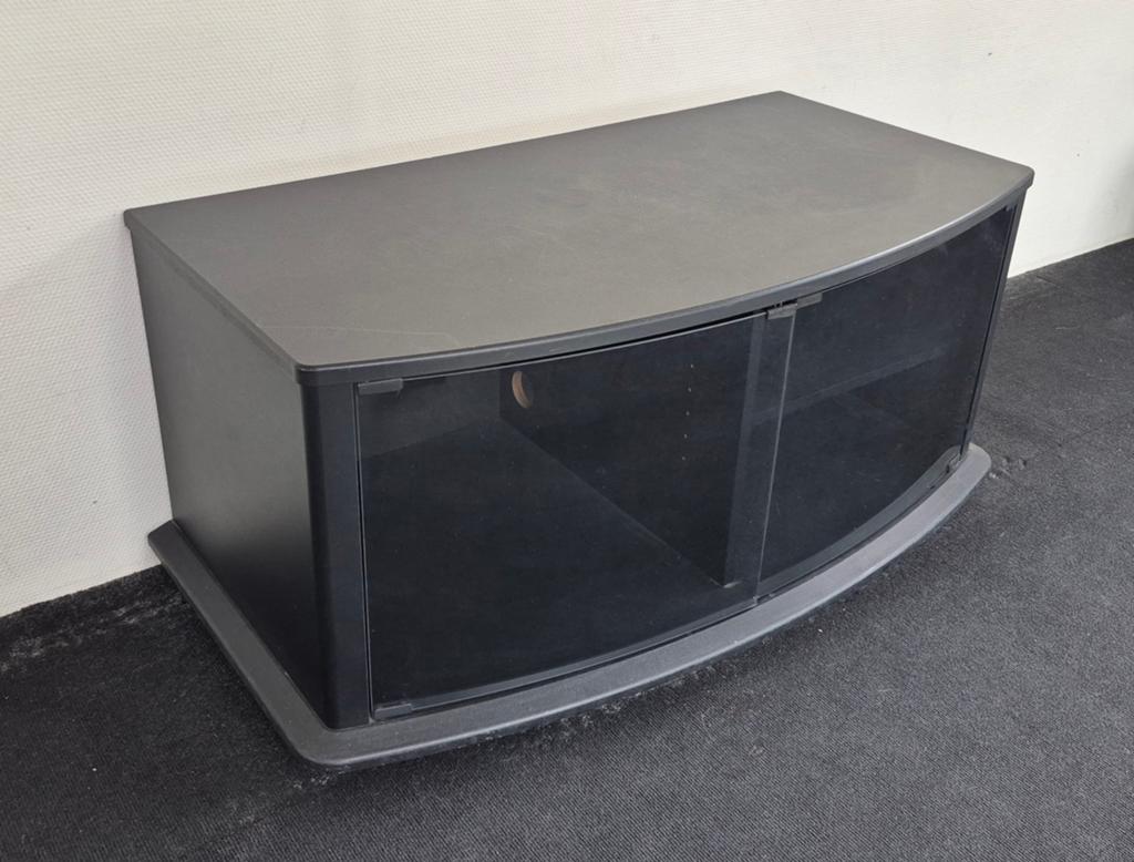 Zwart tv meubel met rond, donkergetint glas, Ophalen, 25 tot 50 cm, Glas, Minder dan 100 cm