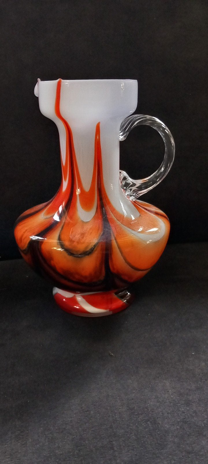 Vintage Murano Opaline Glas Karaf Oranje Wit Zwart, Ophalen of Verzenden