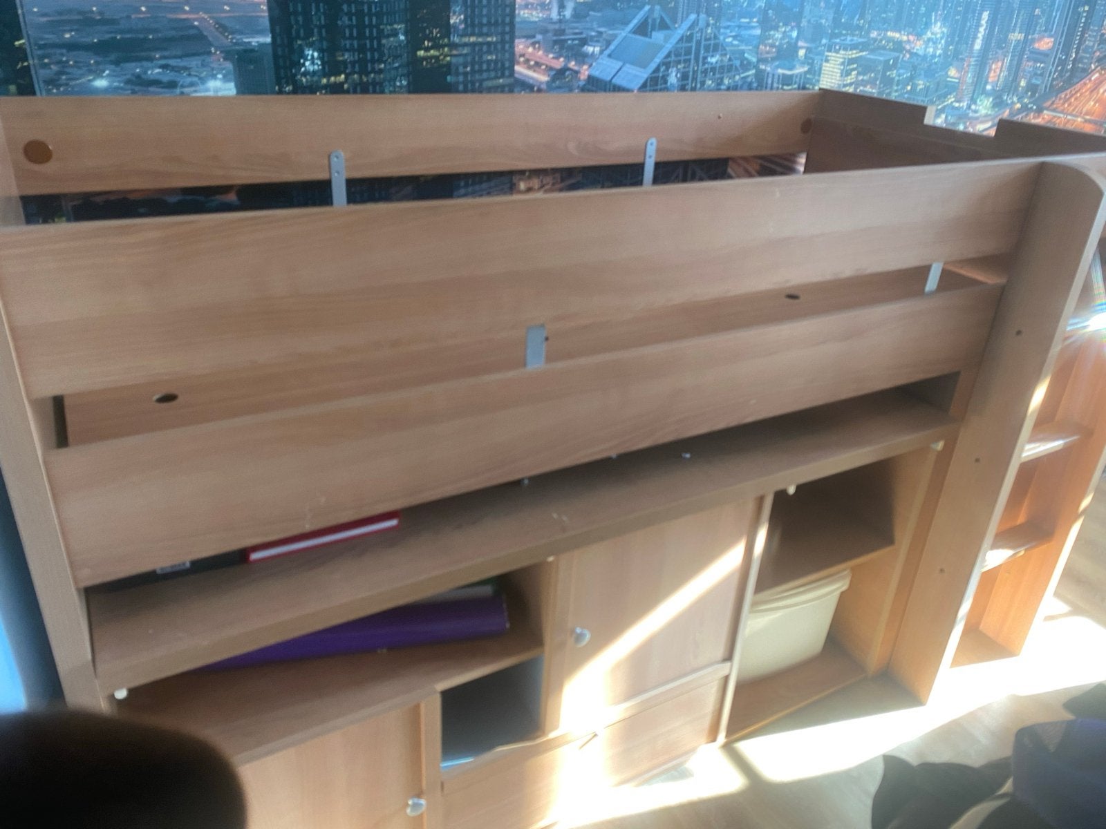 Halfhoogslaper met opbergruimte en bureau, Ophalen, Gebruikt, 90 cm, Eenpersoons