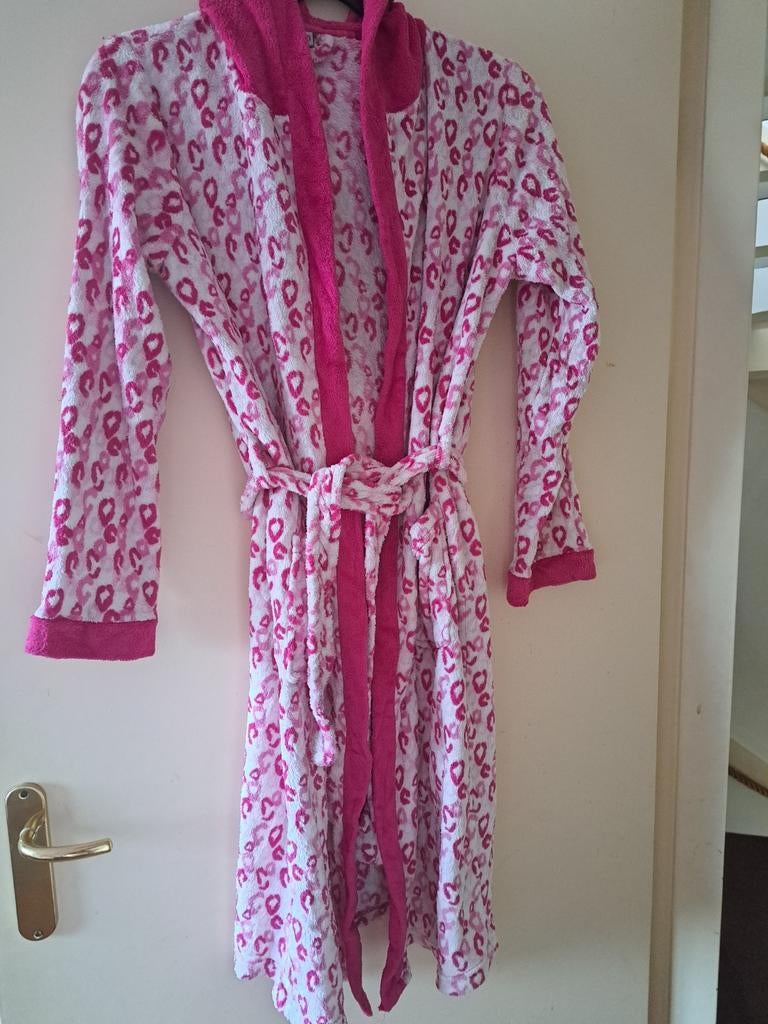 Soho roze witte fleece huis bad jas met capuchon mt xxs, Ophalen of Verzenden